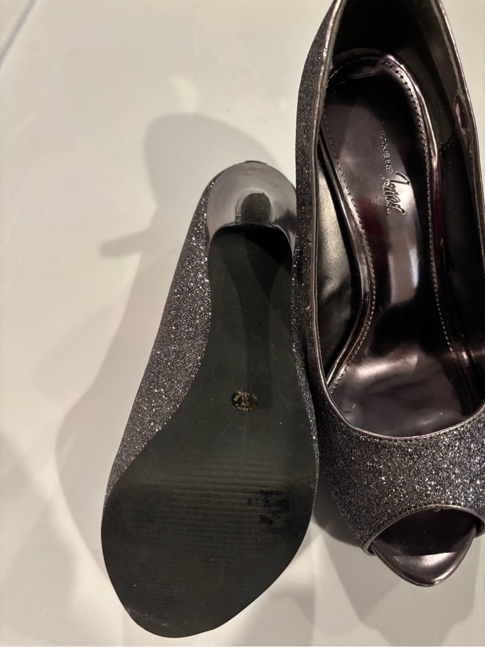 Worthington Sparkle Peep-Toe Heels in Charcoal Glitter